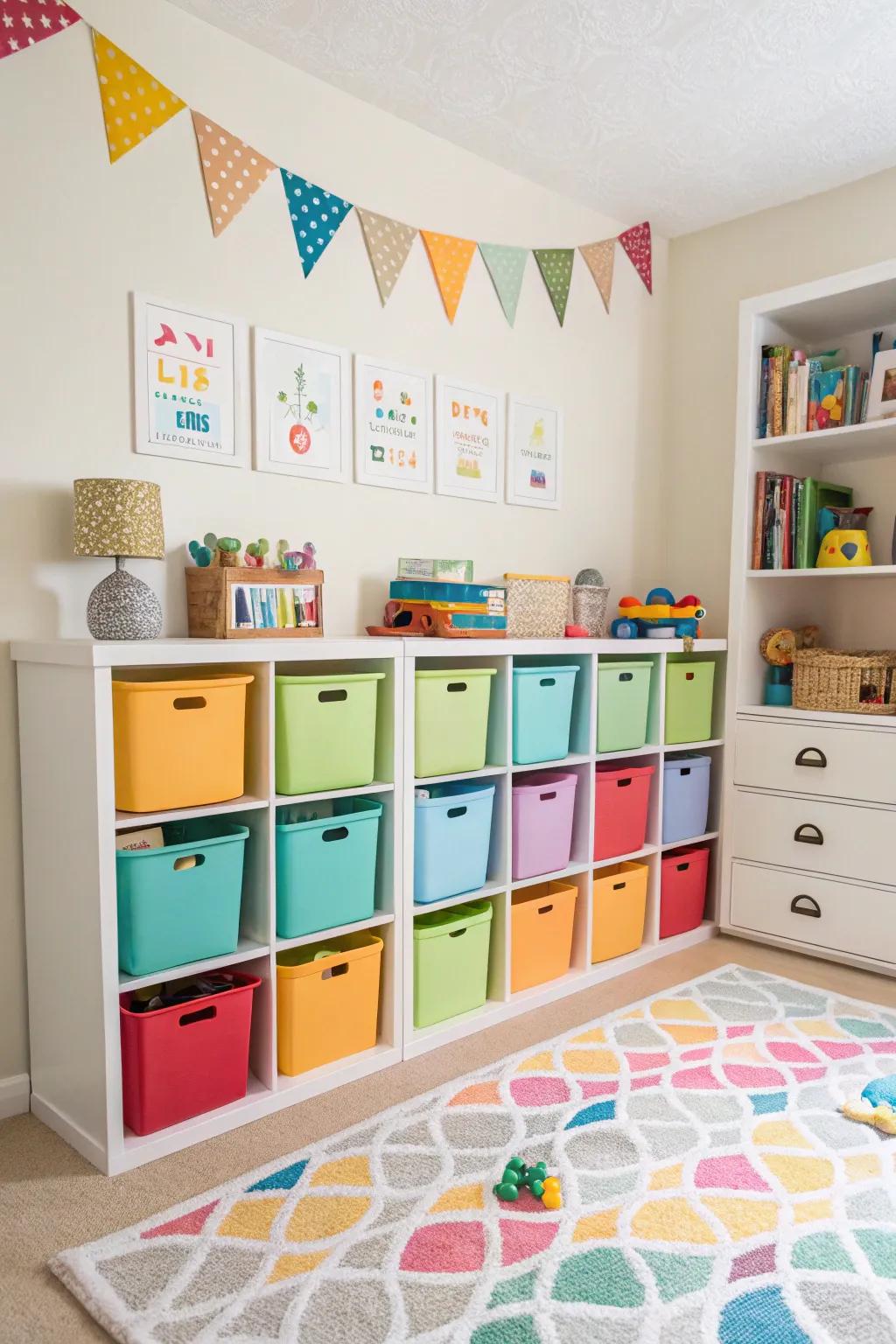 Smart storage helps keep the room fun and organized.