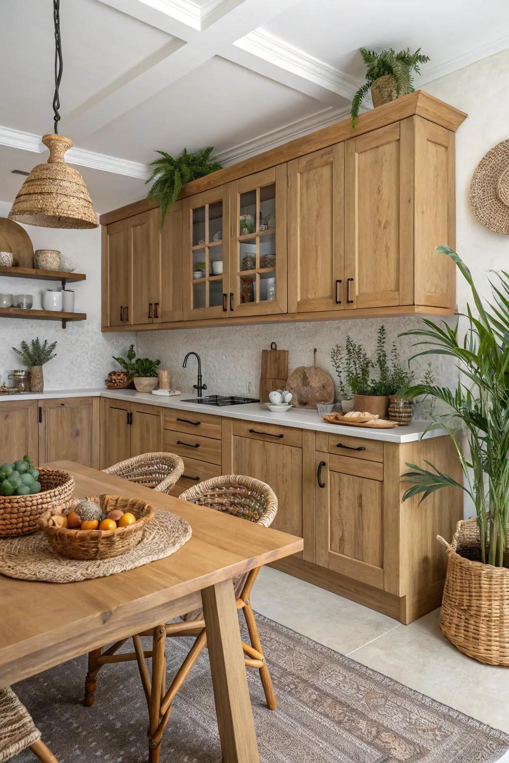 Raw wood finishes add a comforting and timeless magnetism to your kitchen.