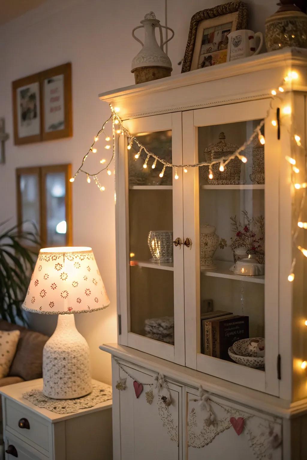 Decorative lights bring ambiance to the space.