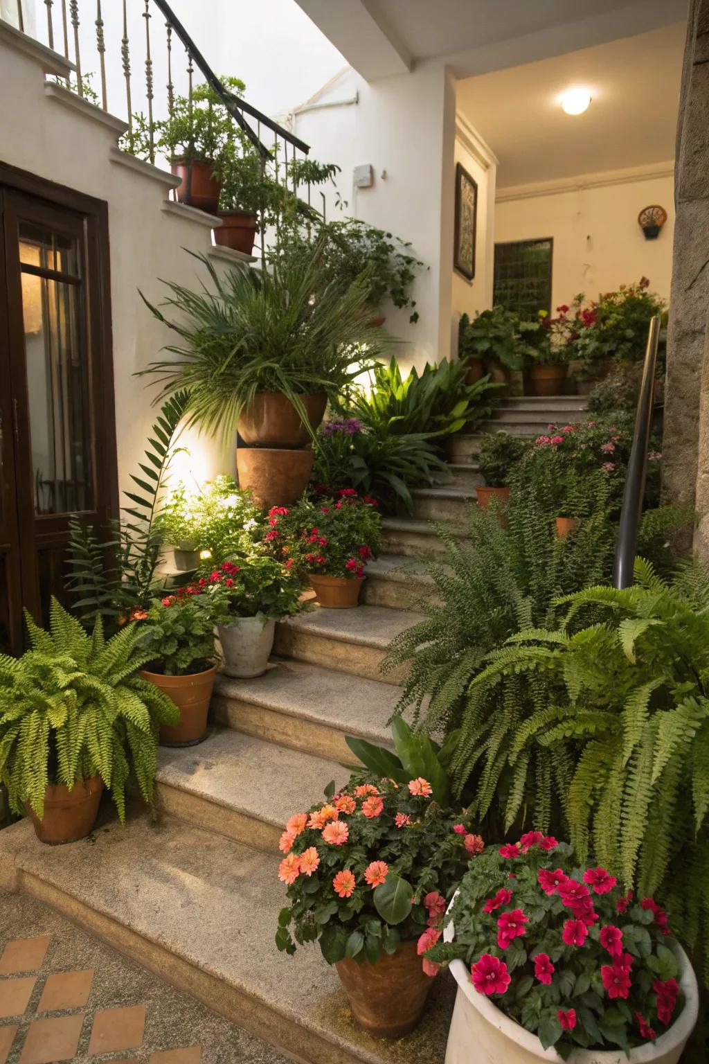 Plants provide a refreshing touch to your stairway landing.