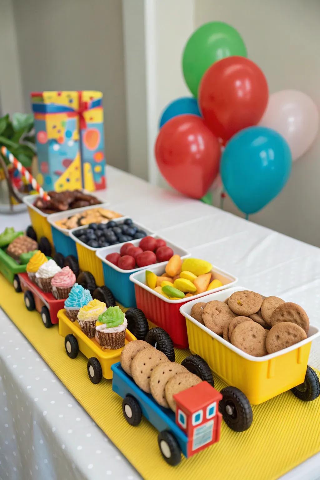 A treat railroad overflowing with delectable goodies for attendees to relish.