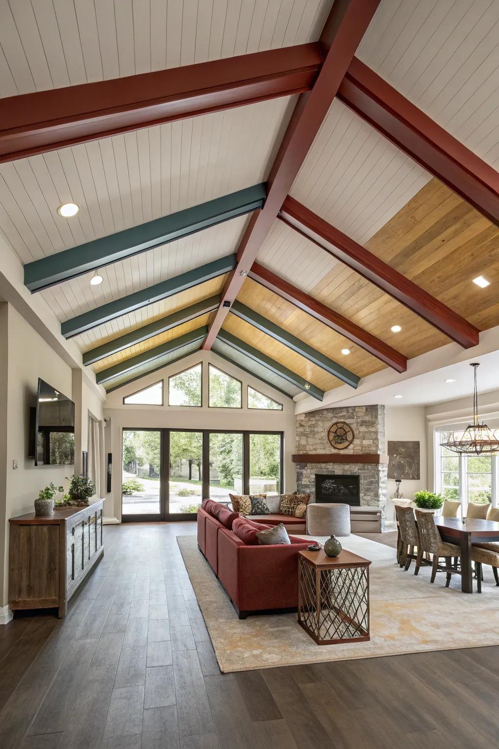 Contrasting ceiling beams add architectural interest.