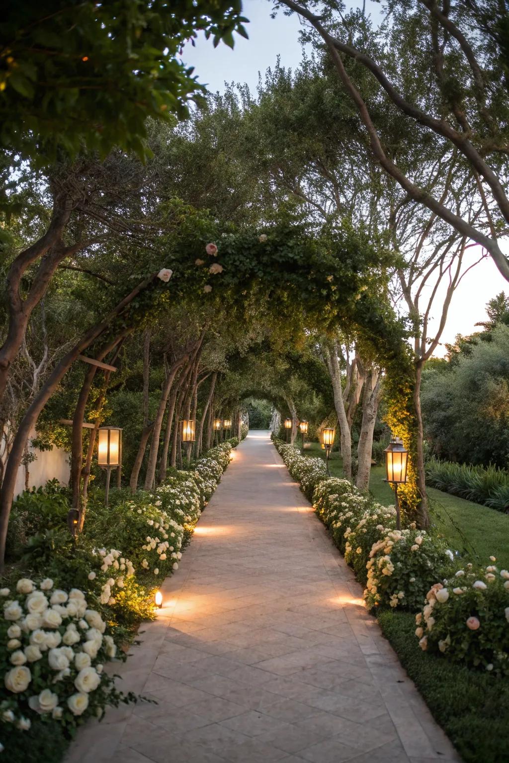 Pathway illumination with trees to guide your steps.