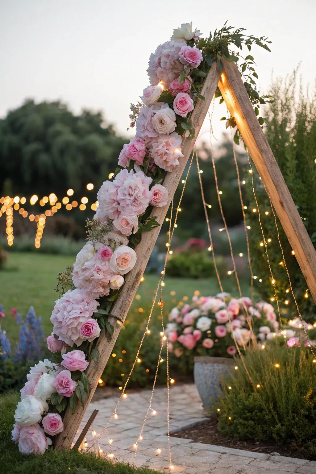 A romantic triangle arch perfect for garden weddings or events.