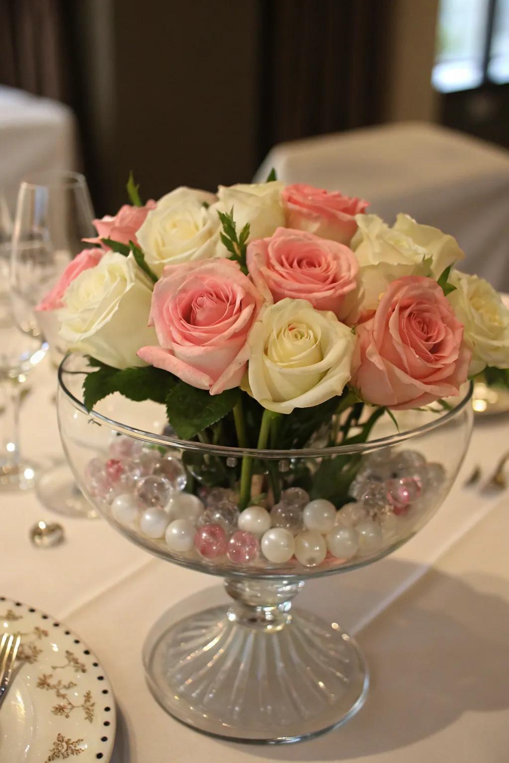 A trifle bowl as a stunning floral centerpiece.