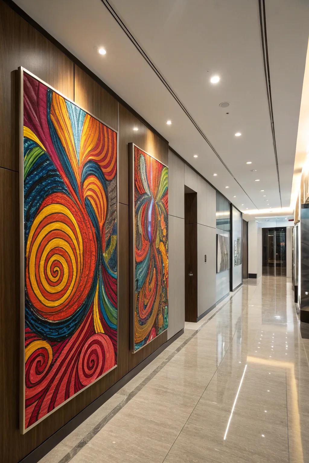 A vibrant triptych made of striking abstract patterns.