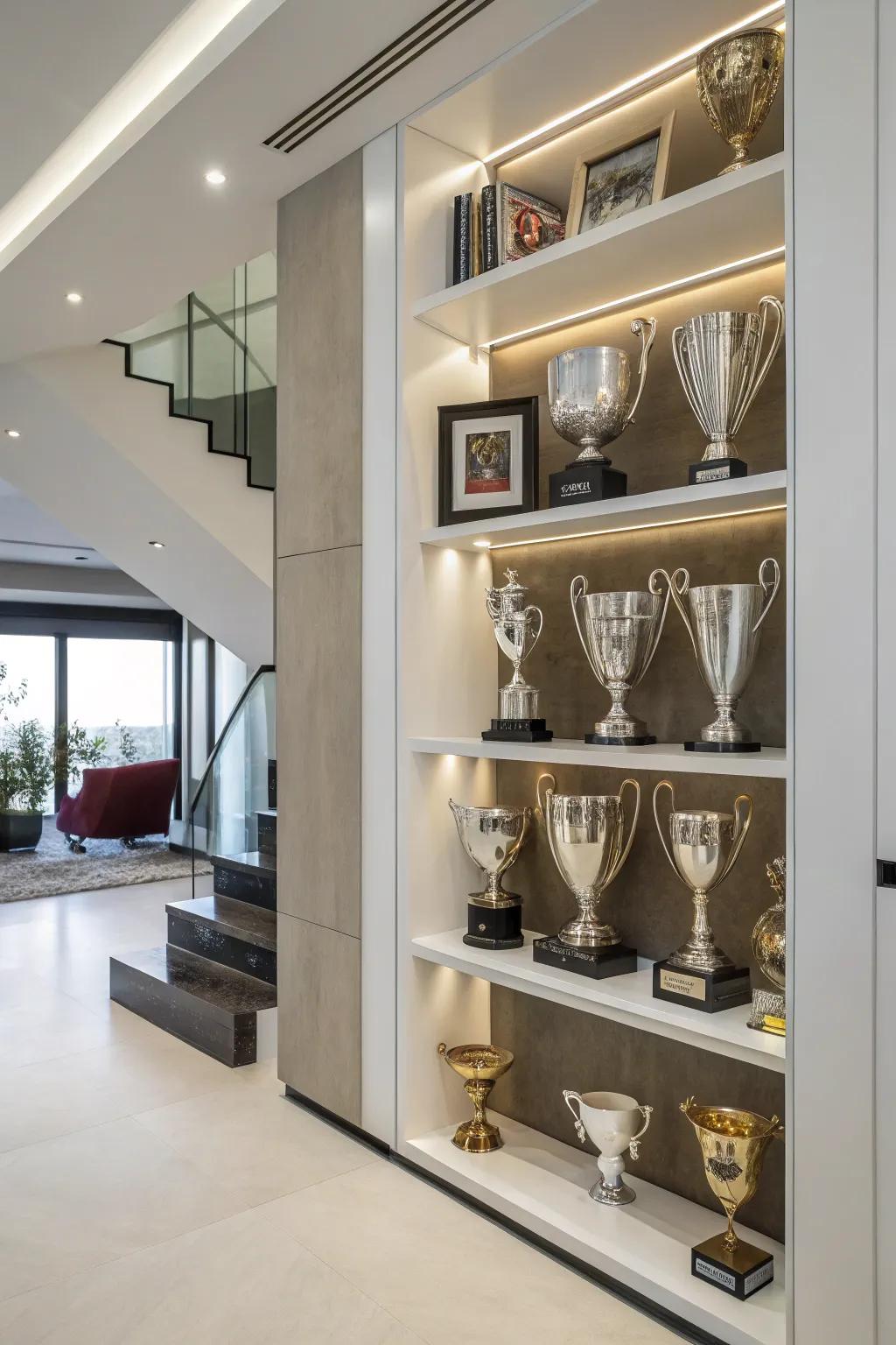 Multi-level shelving for diverse trophies