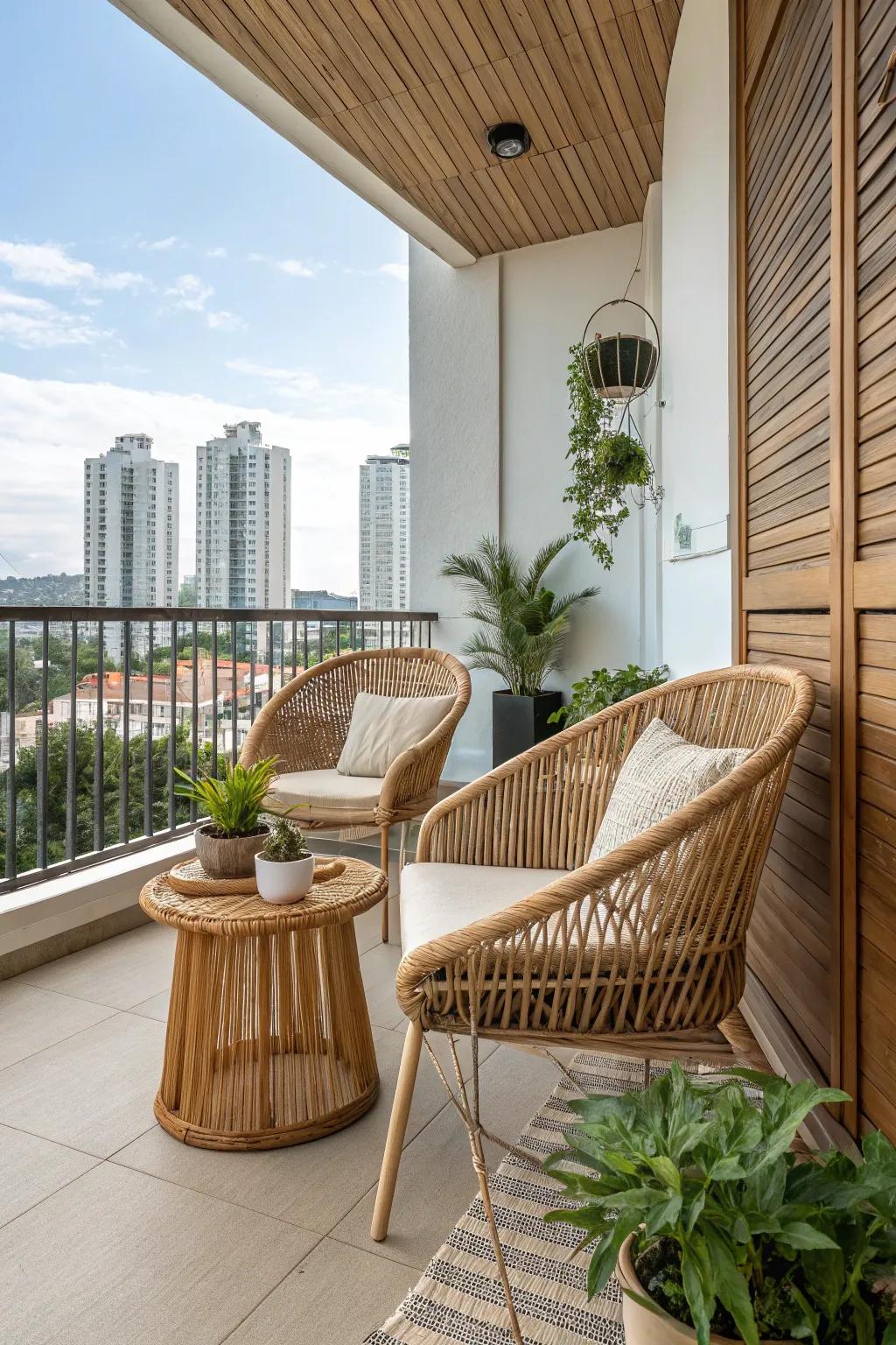 Embrace natural elements like cane and timber for an earthy sensation.