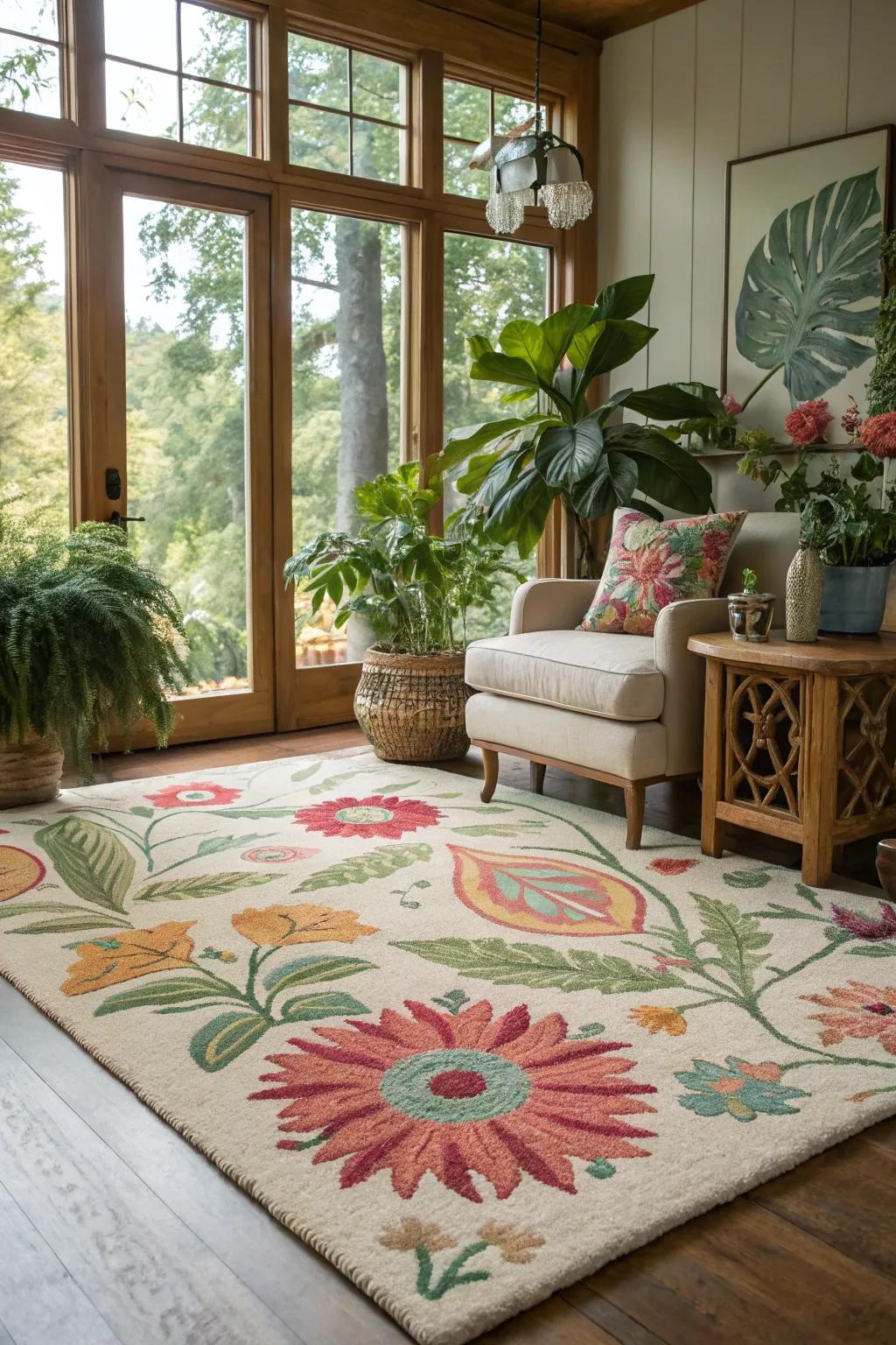 Botanical embellishments foster a tranquil and natural atmosphere inside.