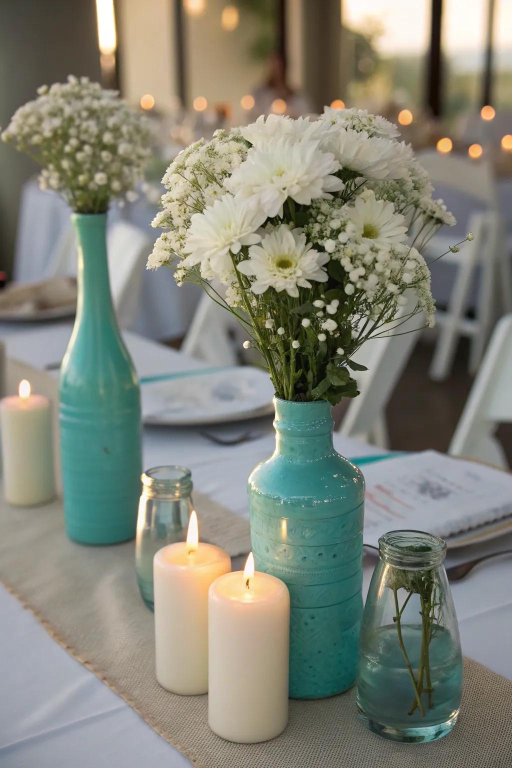 A cerulean centerpiece becomes the highlight of your table decor.