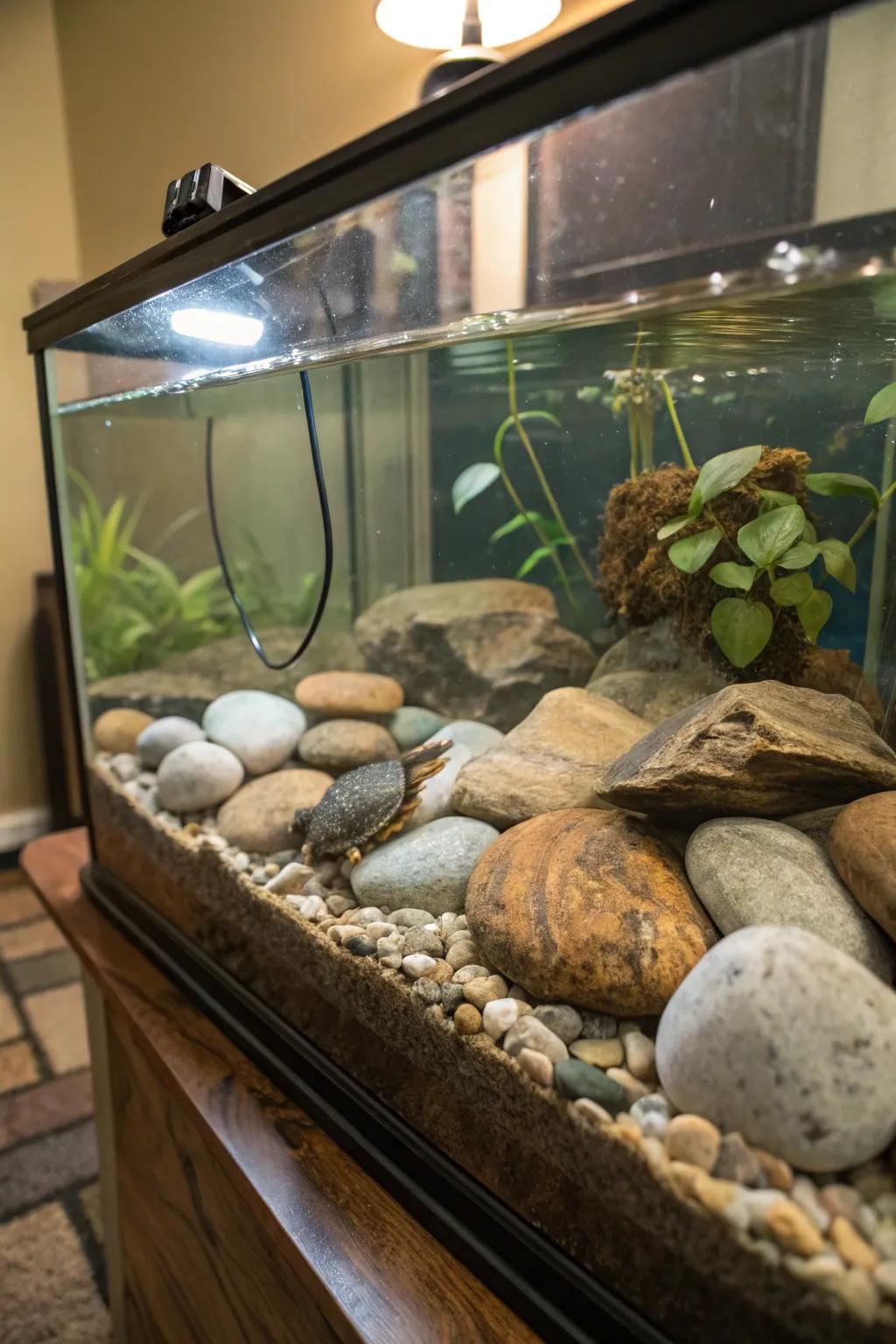 Stream stones give a realistic riverbed impression to your turtle's habitat.