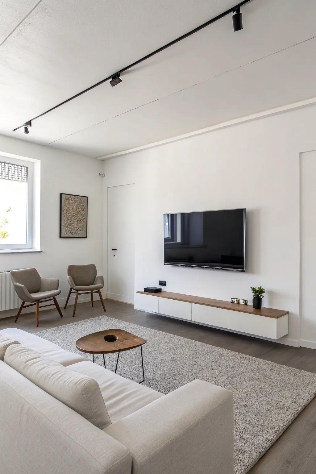 A minimalist TV wall enhancing simplicity and elegance.
