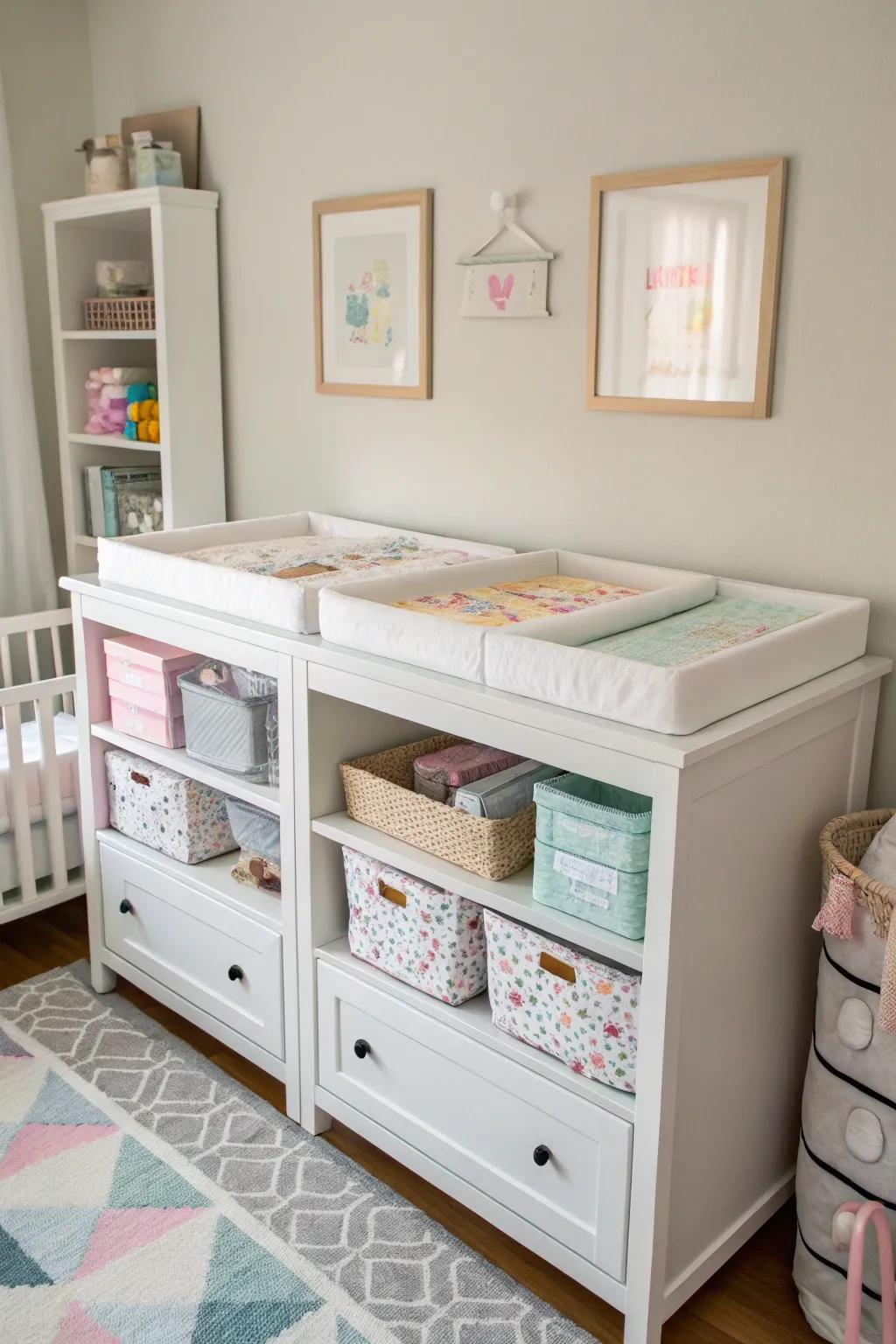 Multi-purpose furniture keeps the nursery organized and efficient.