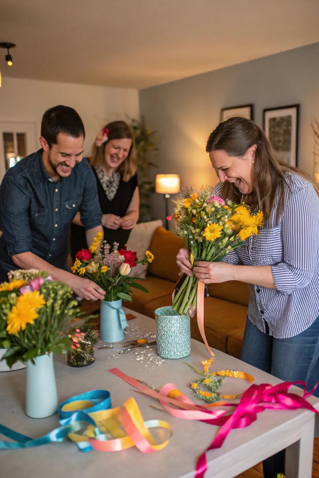 Create stunning floral arrangements with your friends.