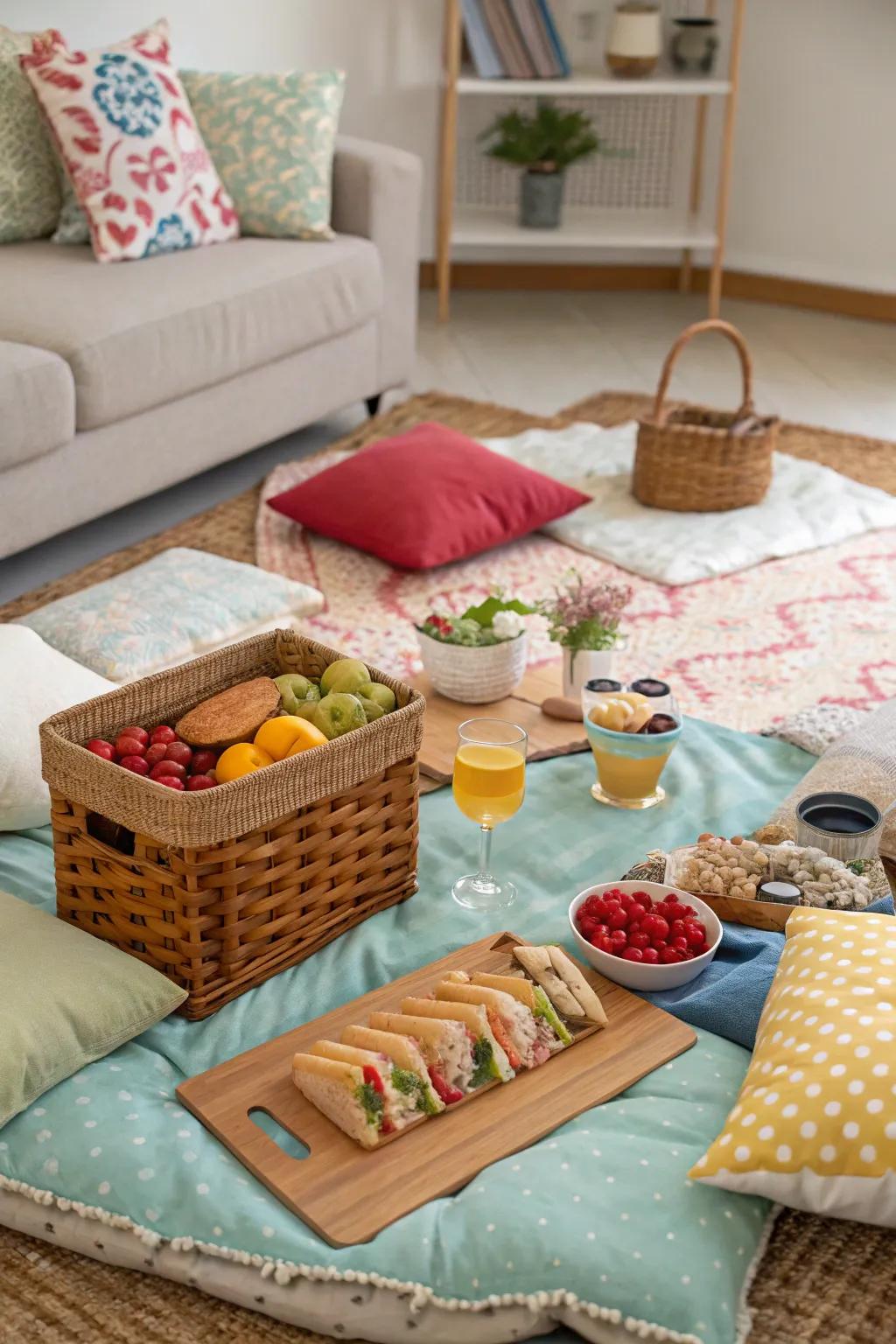 Enjoy a casual and intimate indoor picnic for two.