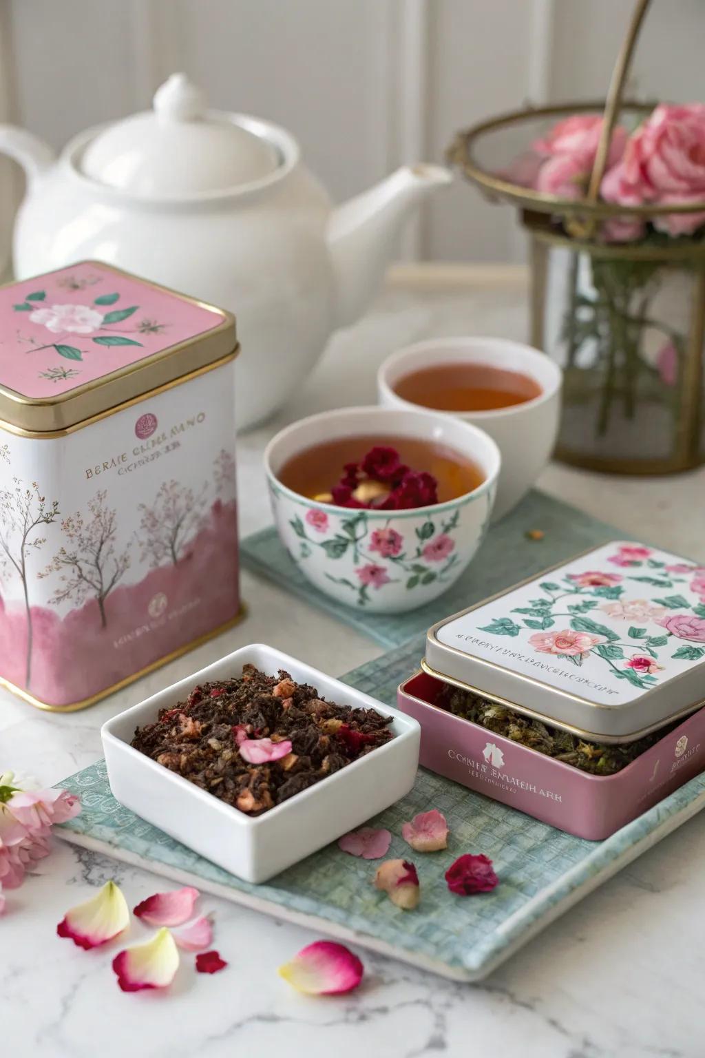 A selection of themed tea fusions, tailored for a Valentine's Day tea celebration.