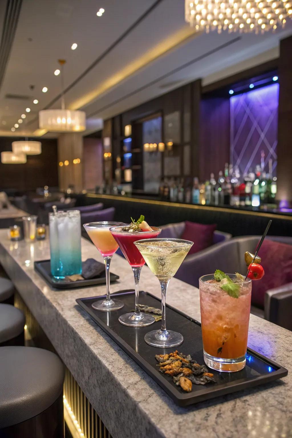 Create a dazzling cocktail bar with classic drinks for a Vegas vibe.