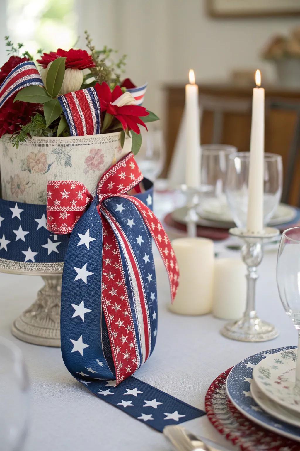 An inventive self-made centerpiece showcasing stars and stripes.