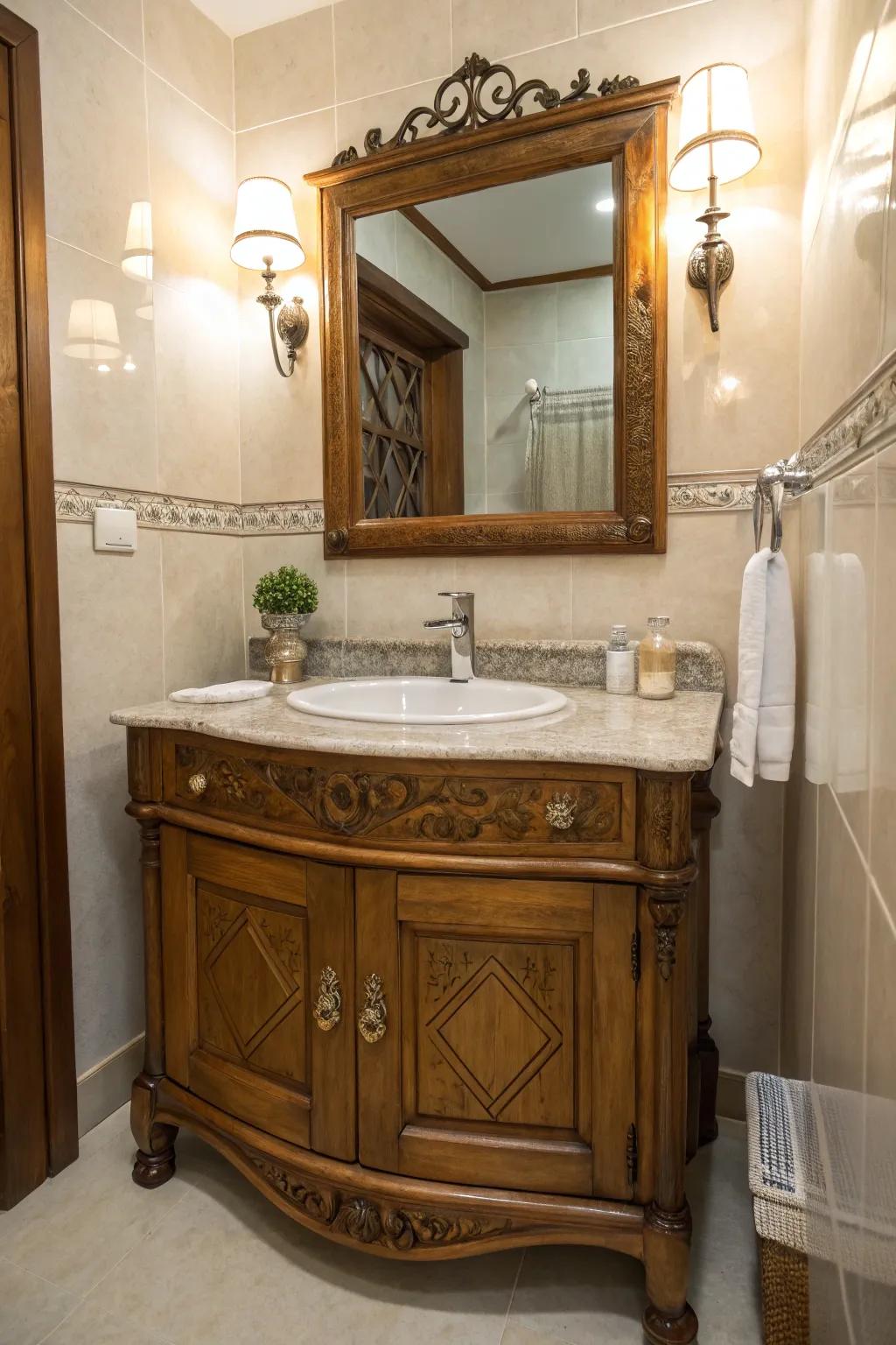 An old-time vanity adds character and style.