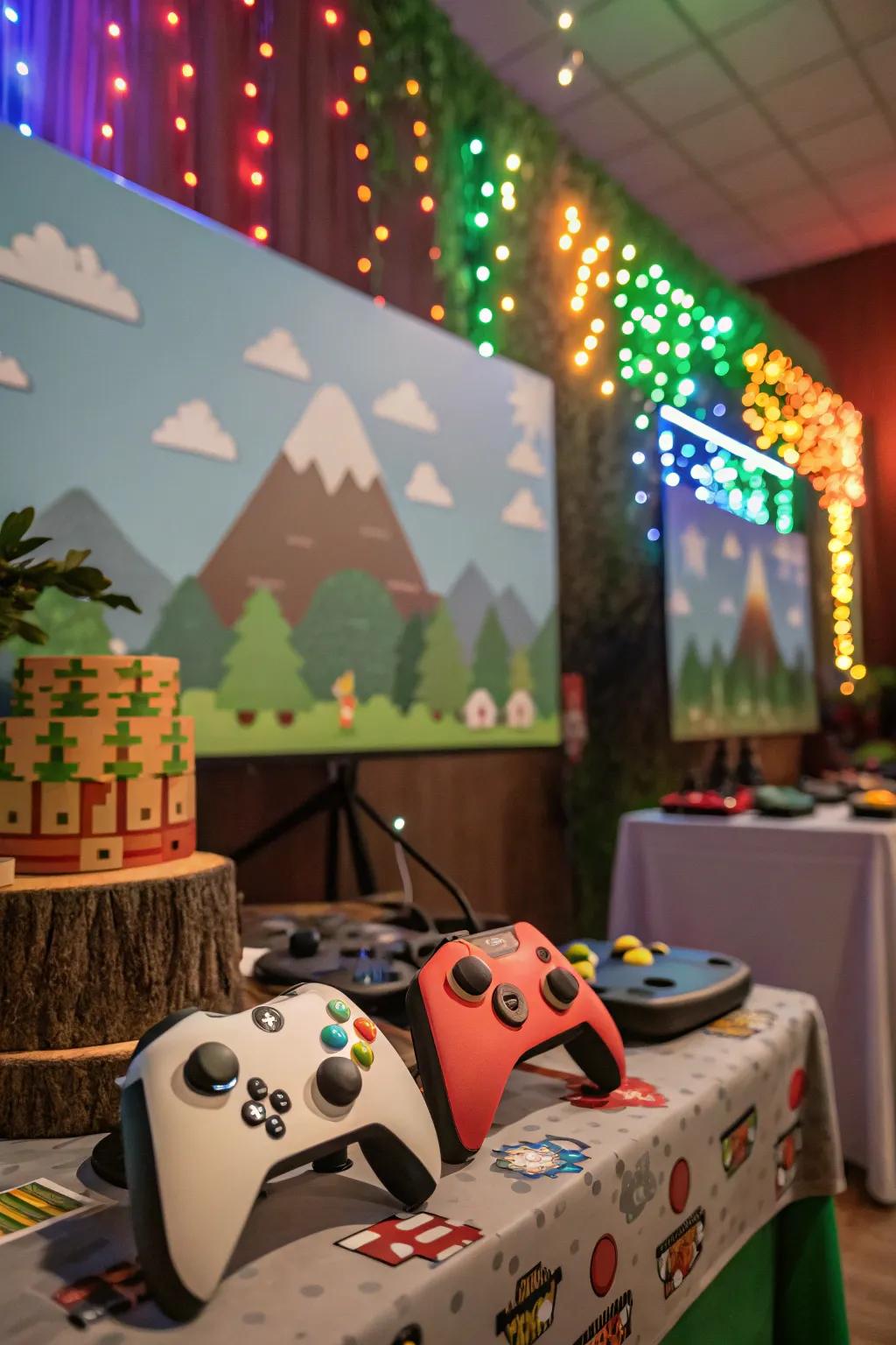 A gaming backdrop delivers a delightful picture opportunity.