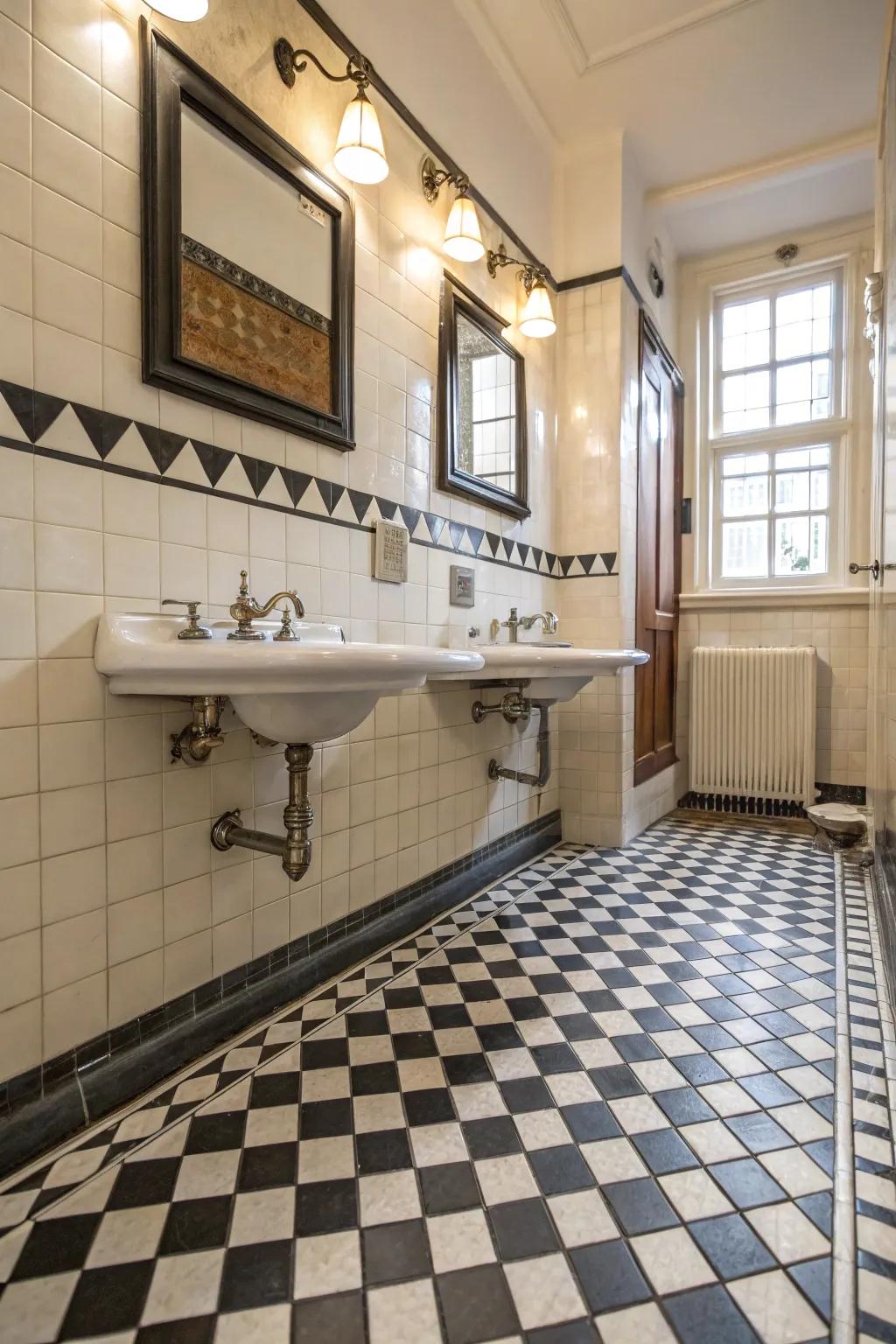 Retro tiles contribute a nostalgic touch to any bathroom's flooring.