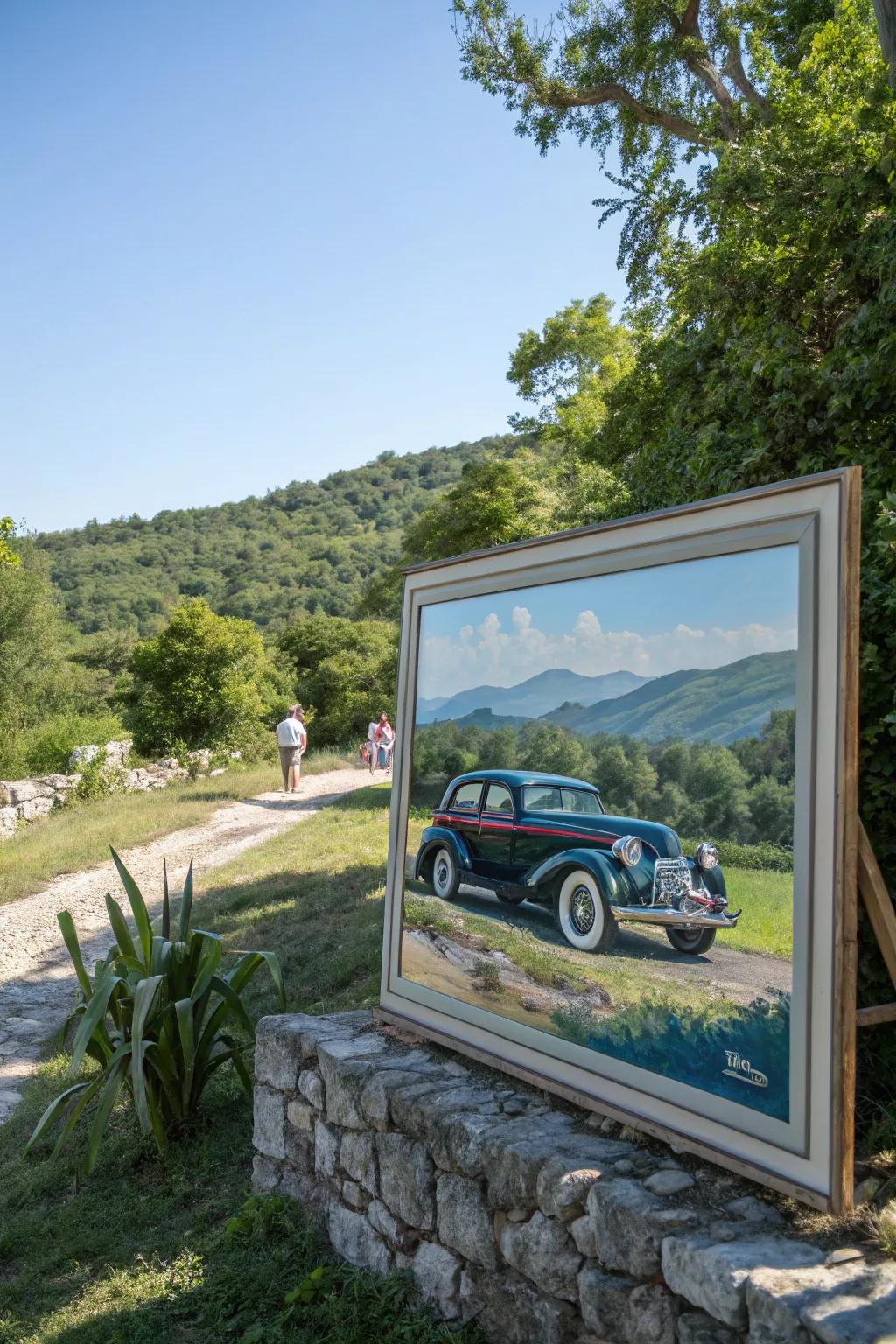 Past model auto artworks infuse a hint of retro fineness.