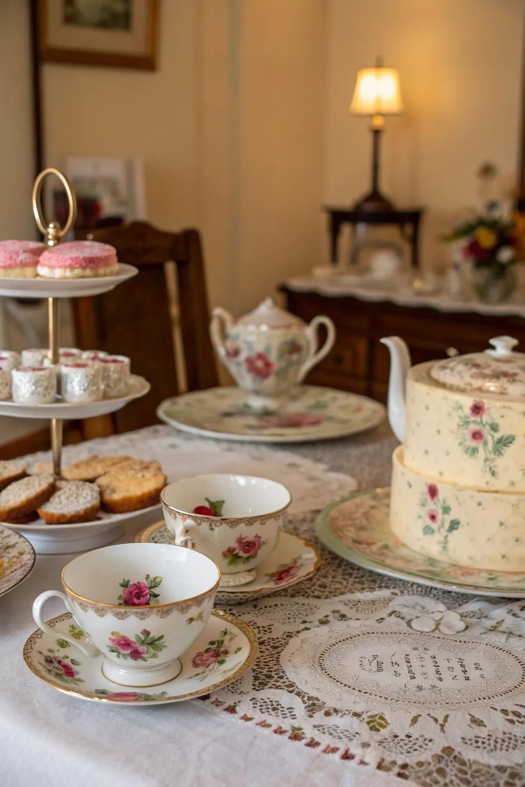 A captivating retro afternoon tea arrangement for a Sweet 16 celebration.