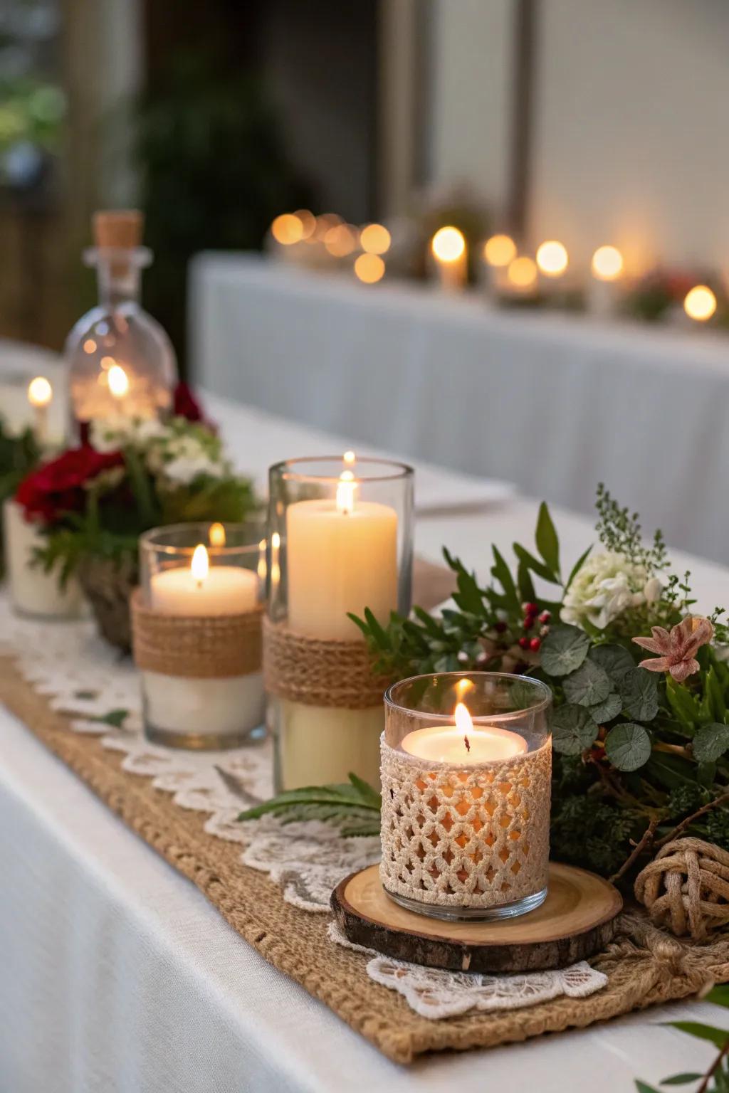 Different candle elevations add energetic appeal to your centerpiece.