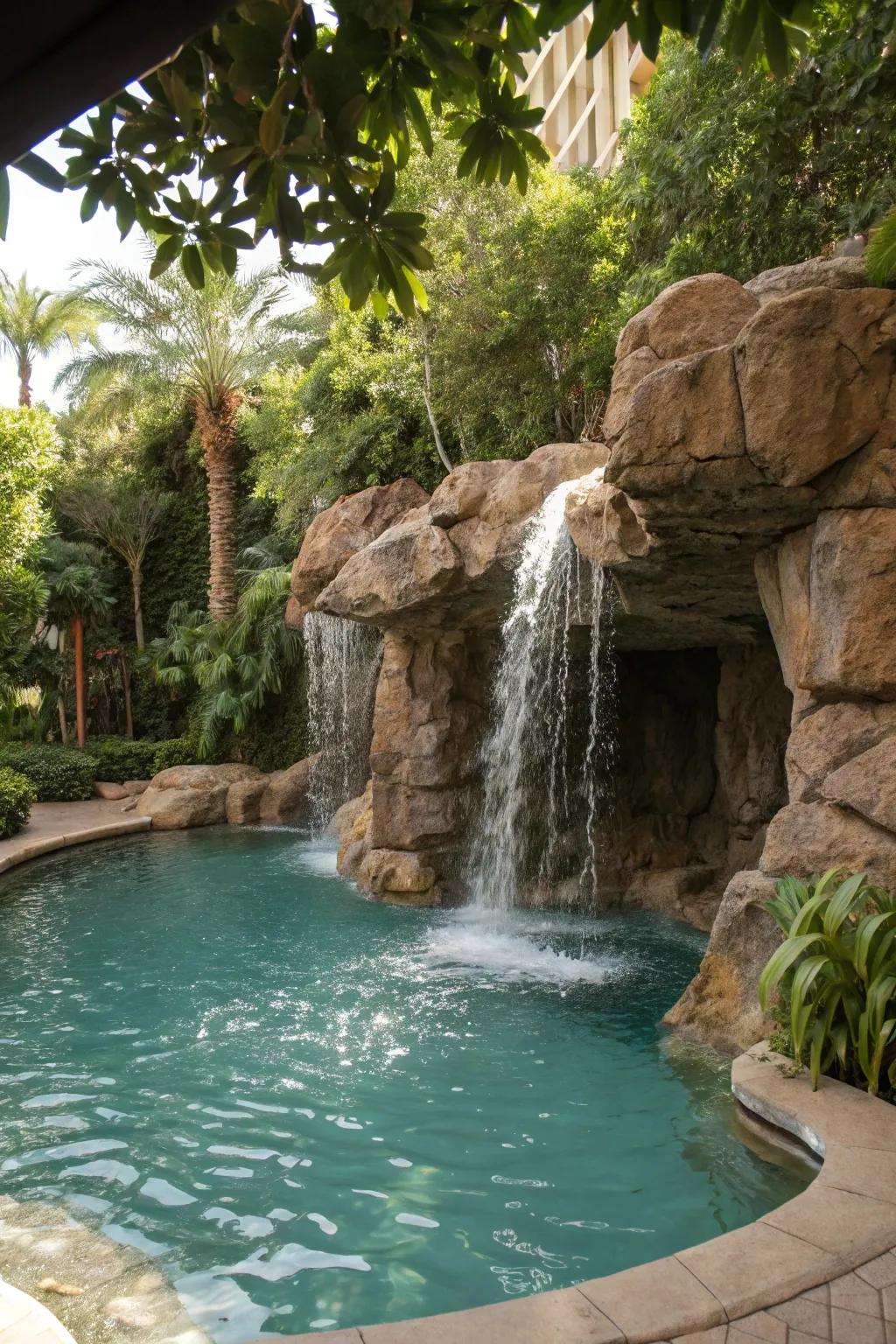 A waterfall feature is visually stunning and adds a calming soundtrack to your pool area.