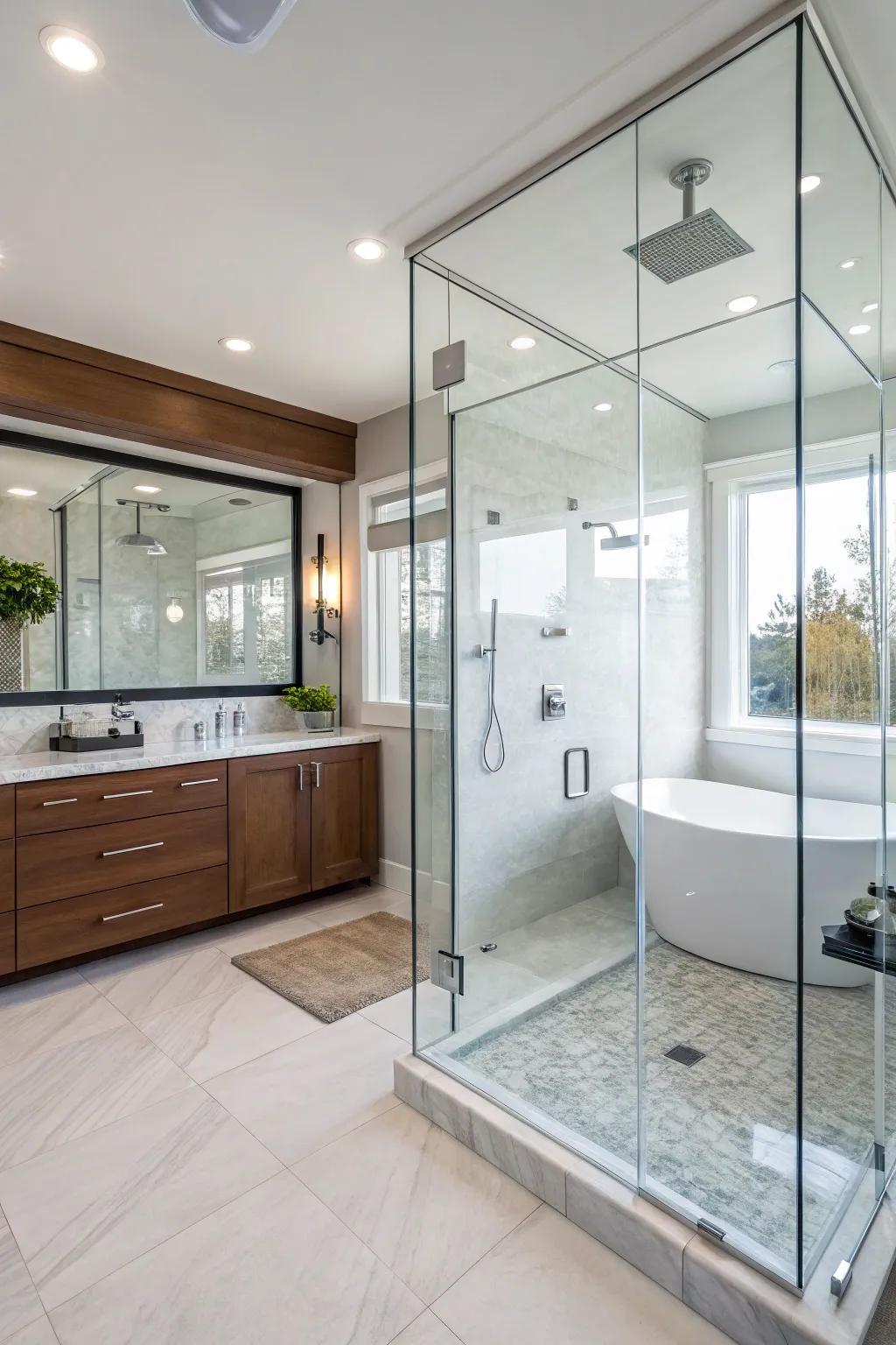 Glass panels give your shower an open, airy ambiance.