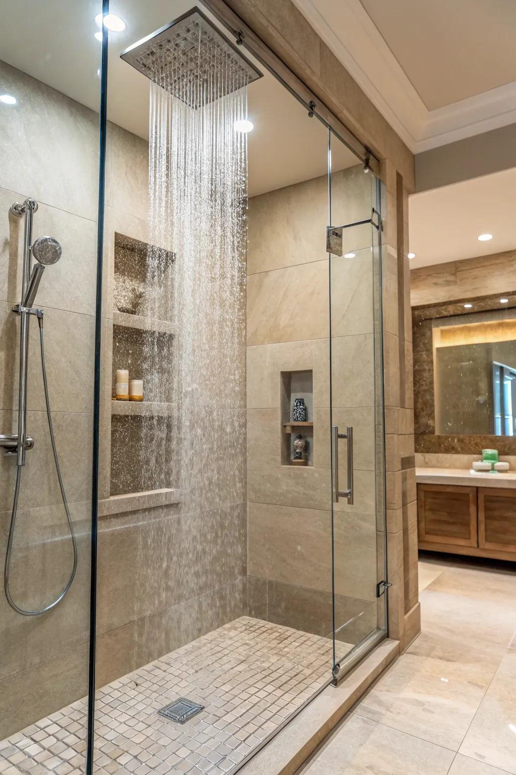 A spa-like walk-in shower designed to encourage relaxation and peace.