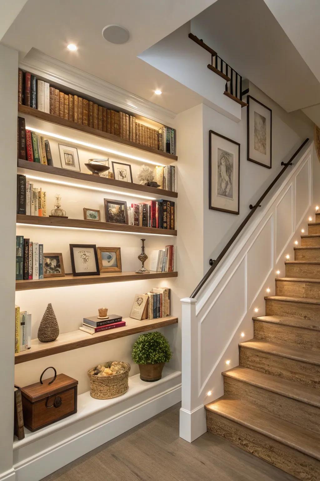 Floating ledges unlock the potential of your staircase wall.