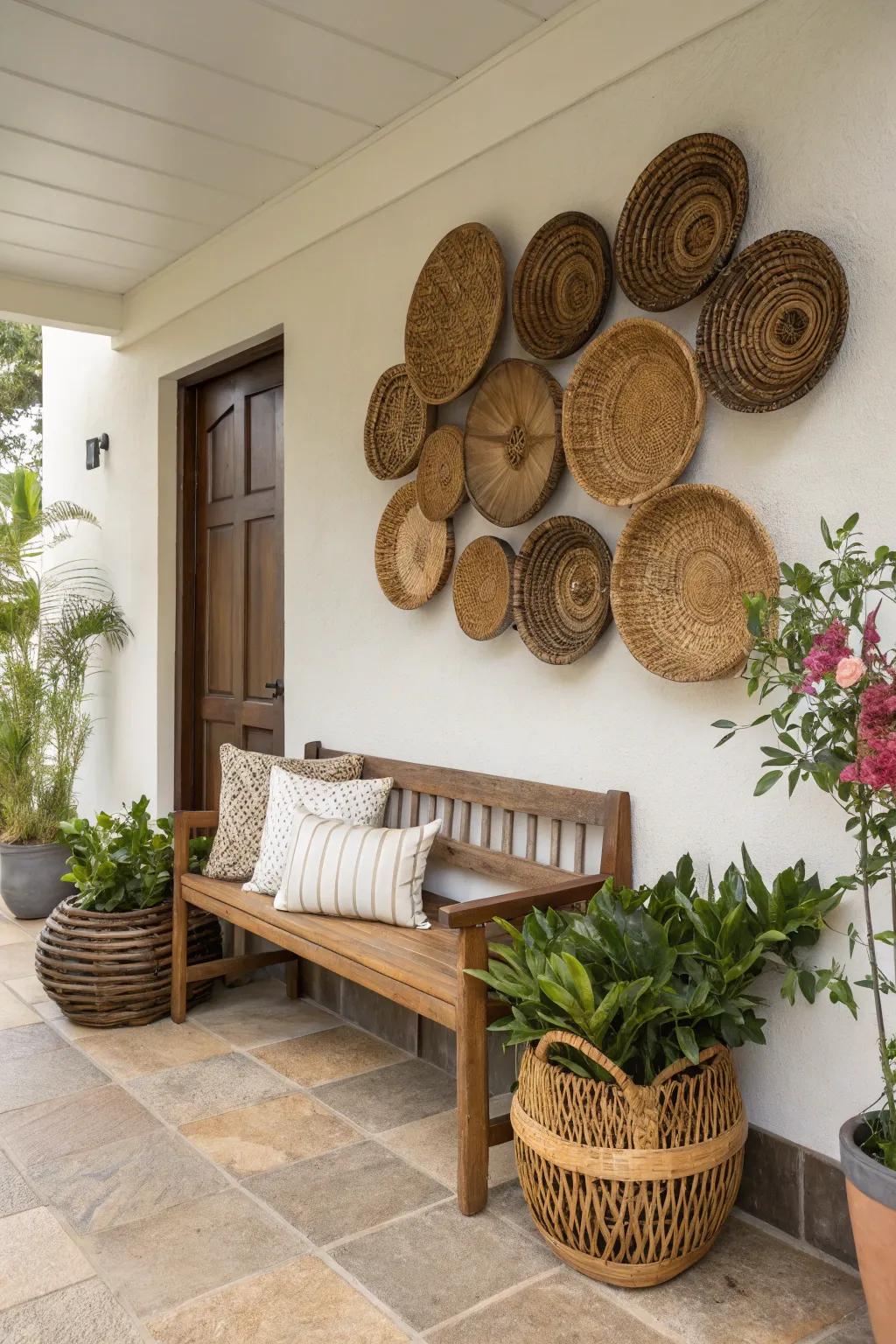 Hand-woven baskets bring in texture and a sense of warmth.