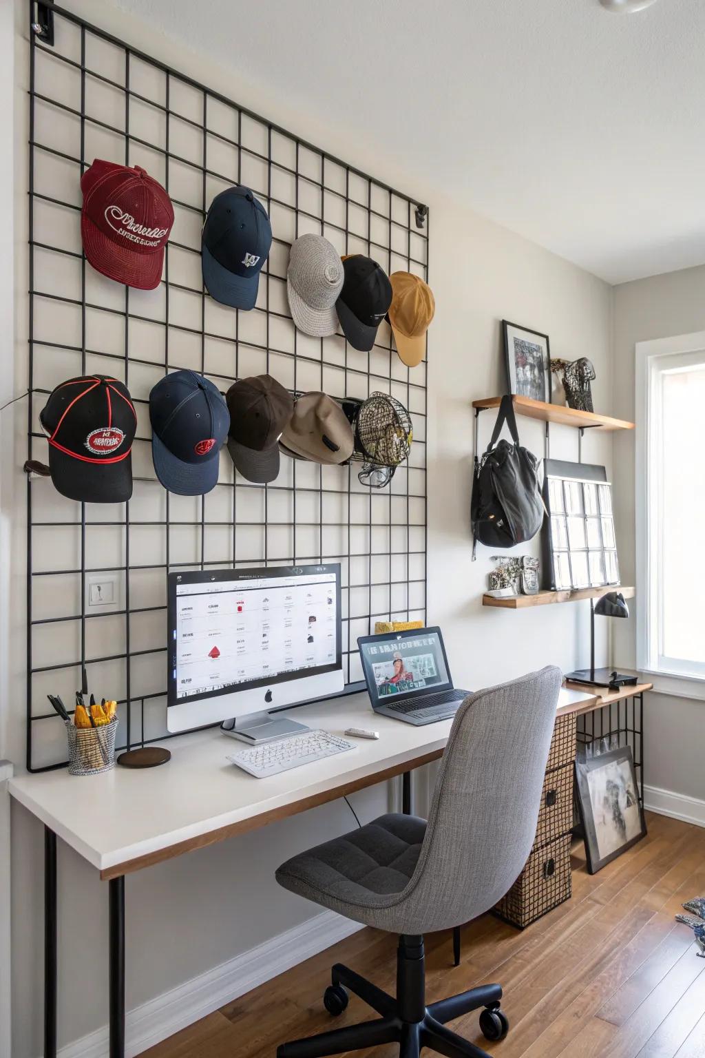 A contemporary grid panel presentation for hats