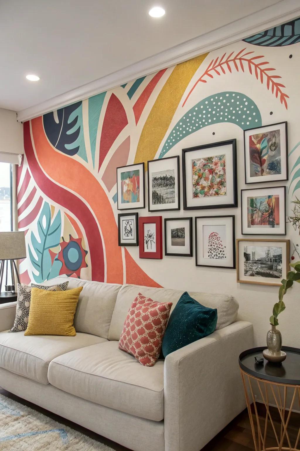 An artistic mural backdrop enhancing a hall of fame.