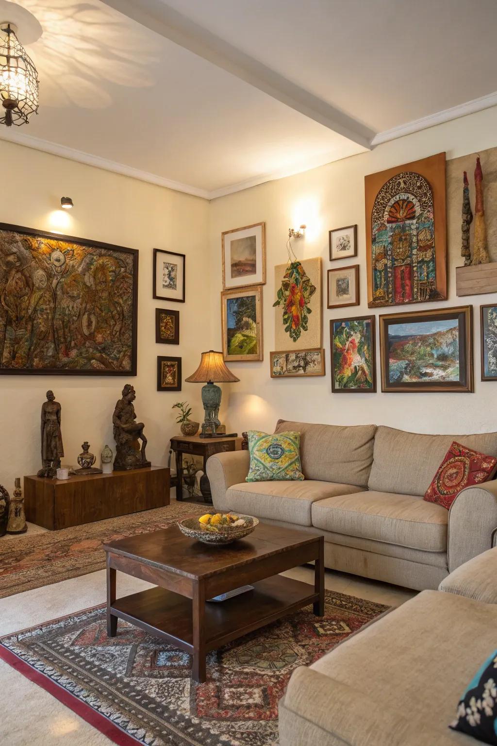 Displays of mixed media provide a tangible experience for the eyes.