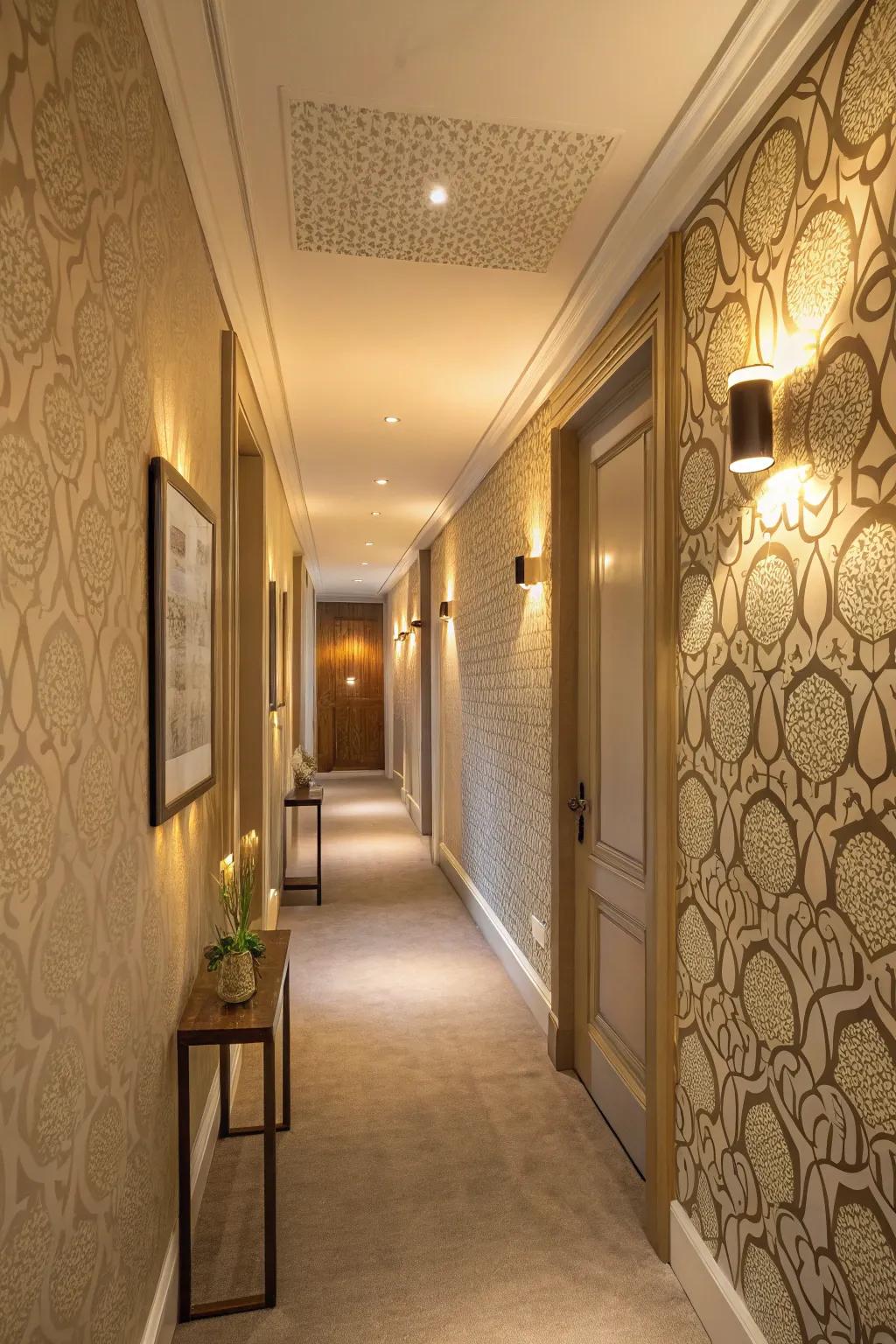 Textured wallpaper enriching dimension and coziness to shared spaces.