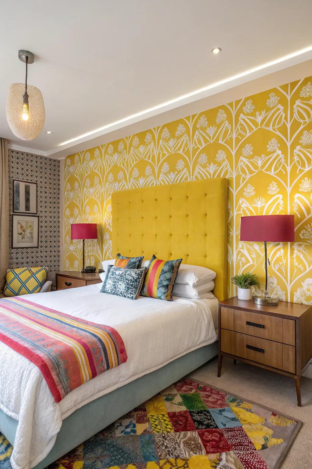 Bright colors add energy and vibrancy to a bedroom space.