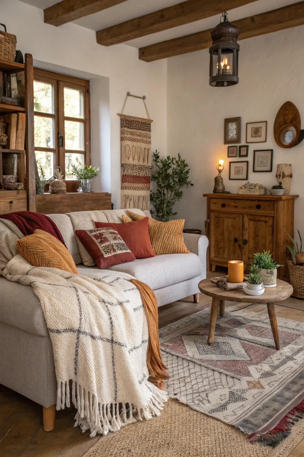 Fabrics add warmth and comfort to the lounge.