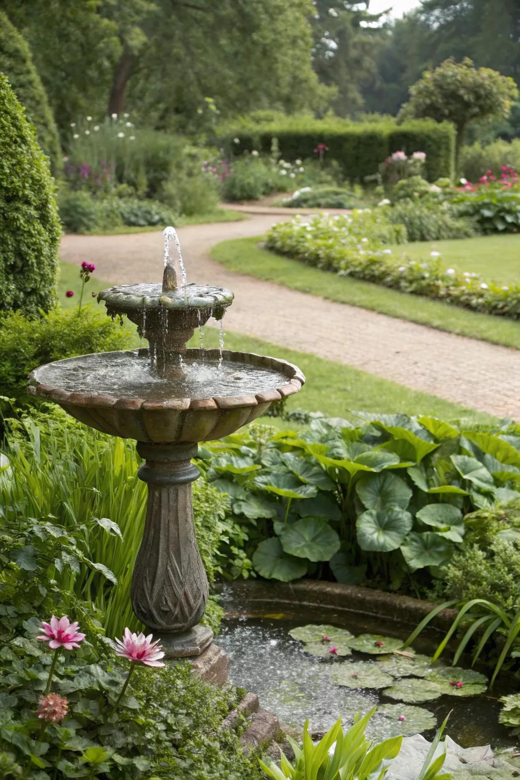 An artistic water display serves as both artwork and relaxation.