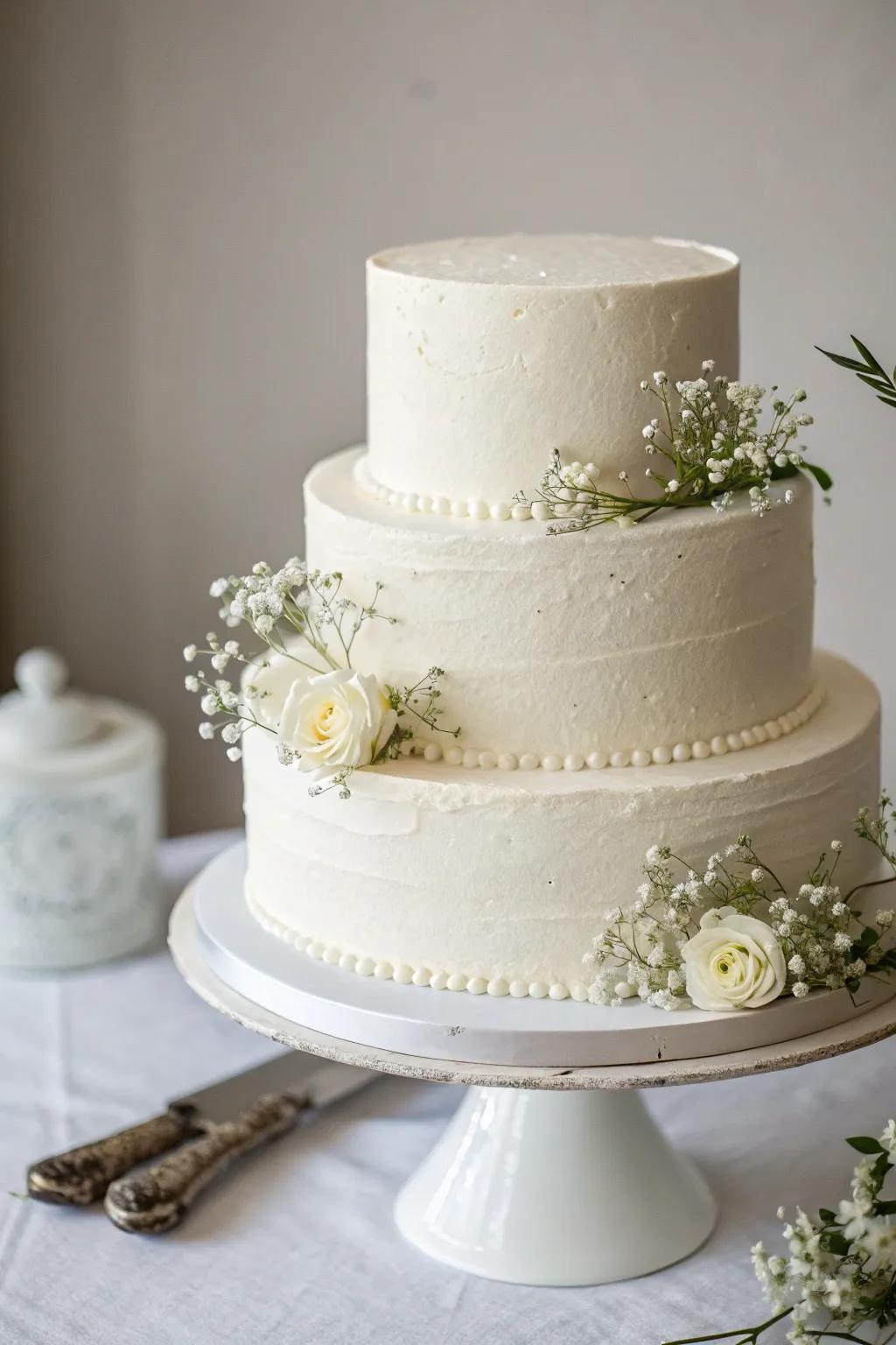 A minimalist ivory cake that radiates sophistication and chic style.
