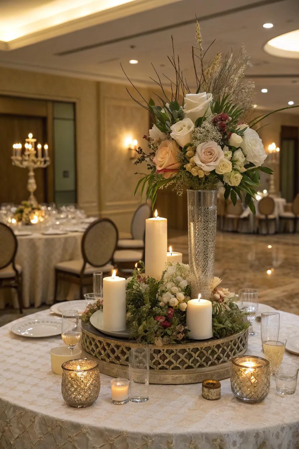 A tiered tablescape enhances dimension and visual interest.