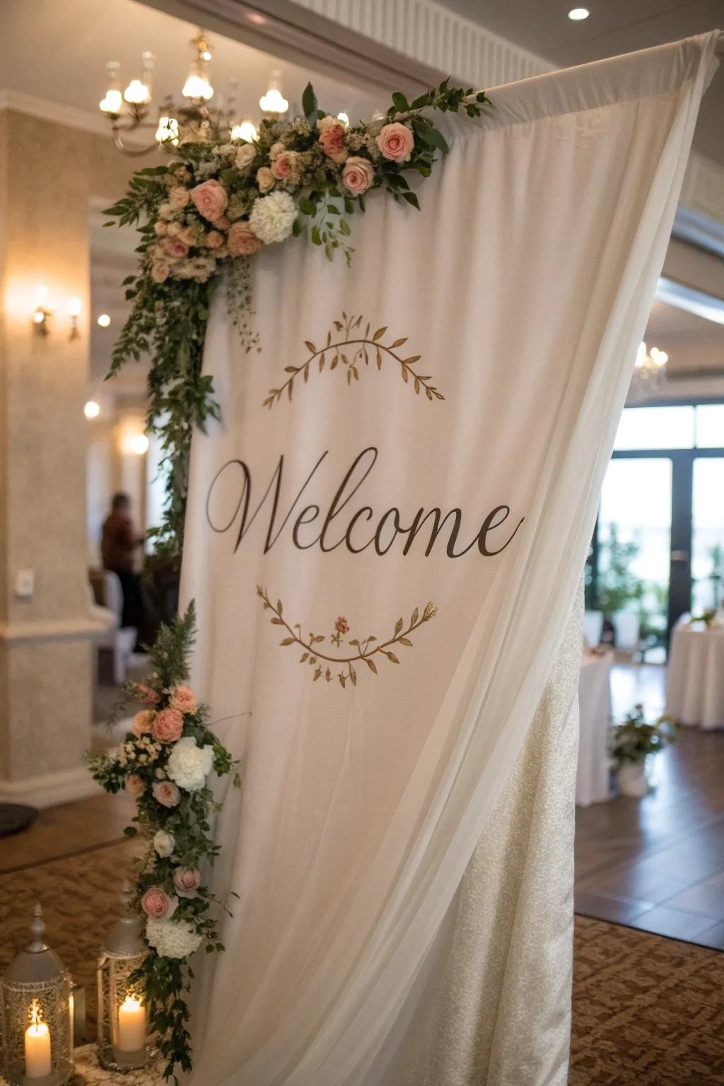 Material boards with lettering bring a touch of romance and elegance.