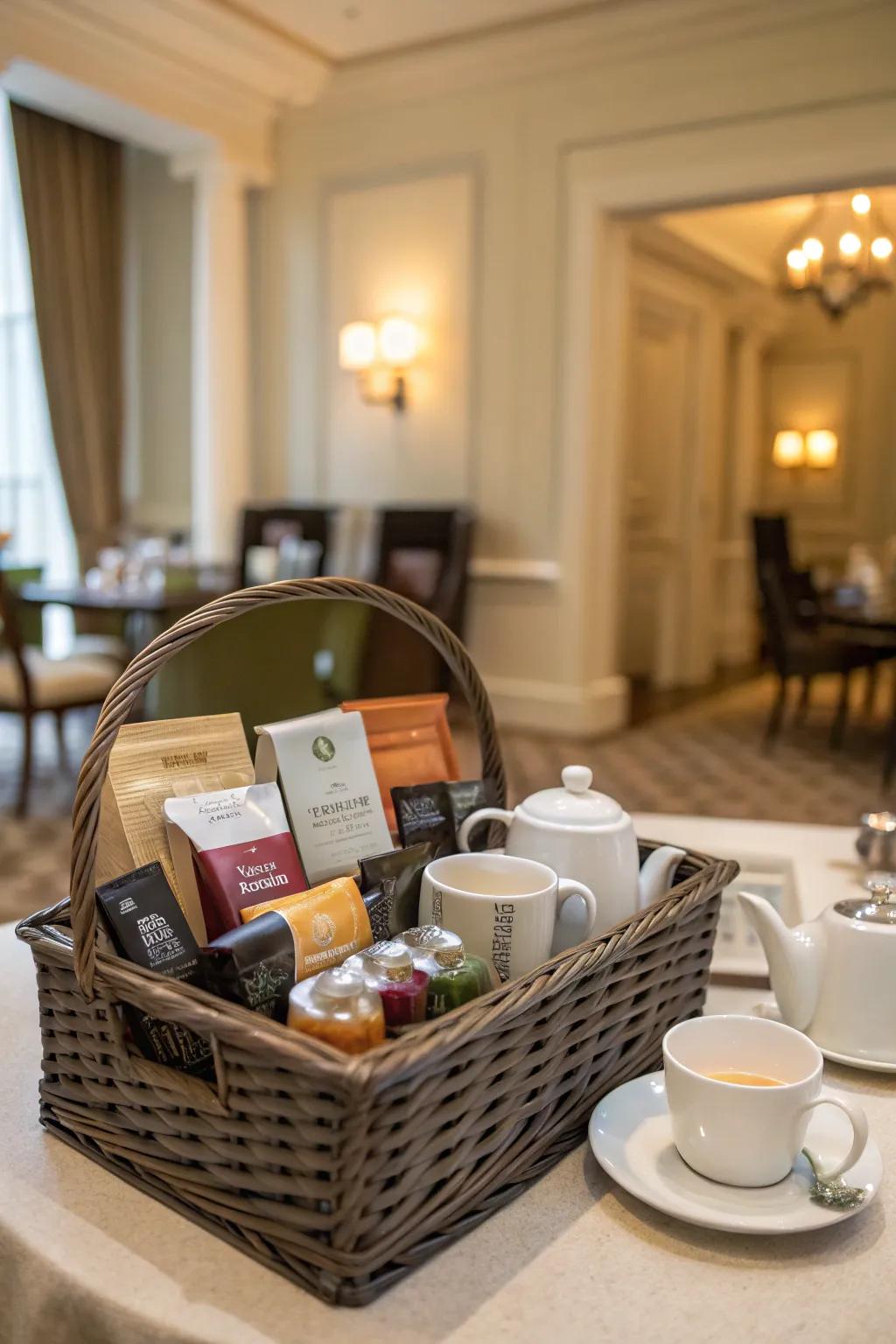 A selection of teas and coffees offers guests a comforting beverage choice.