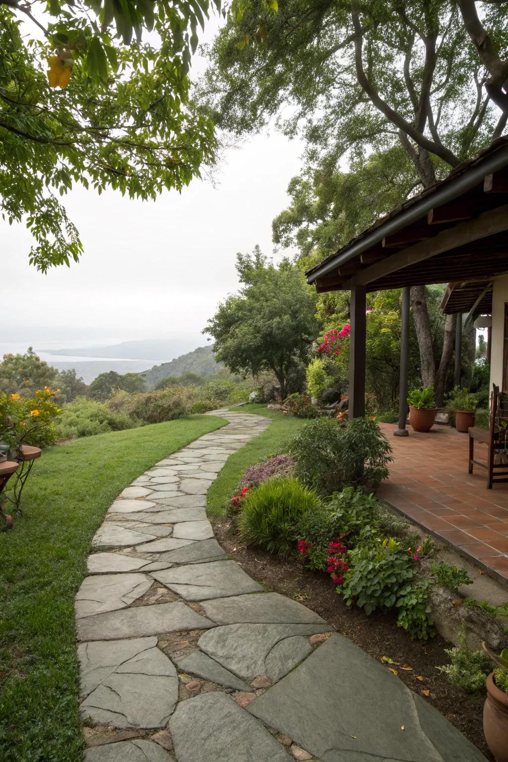 A stone walkway that gives your patio entrance a rustic feel.