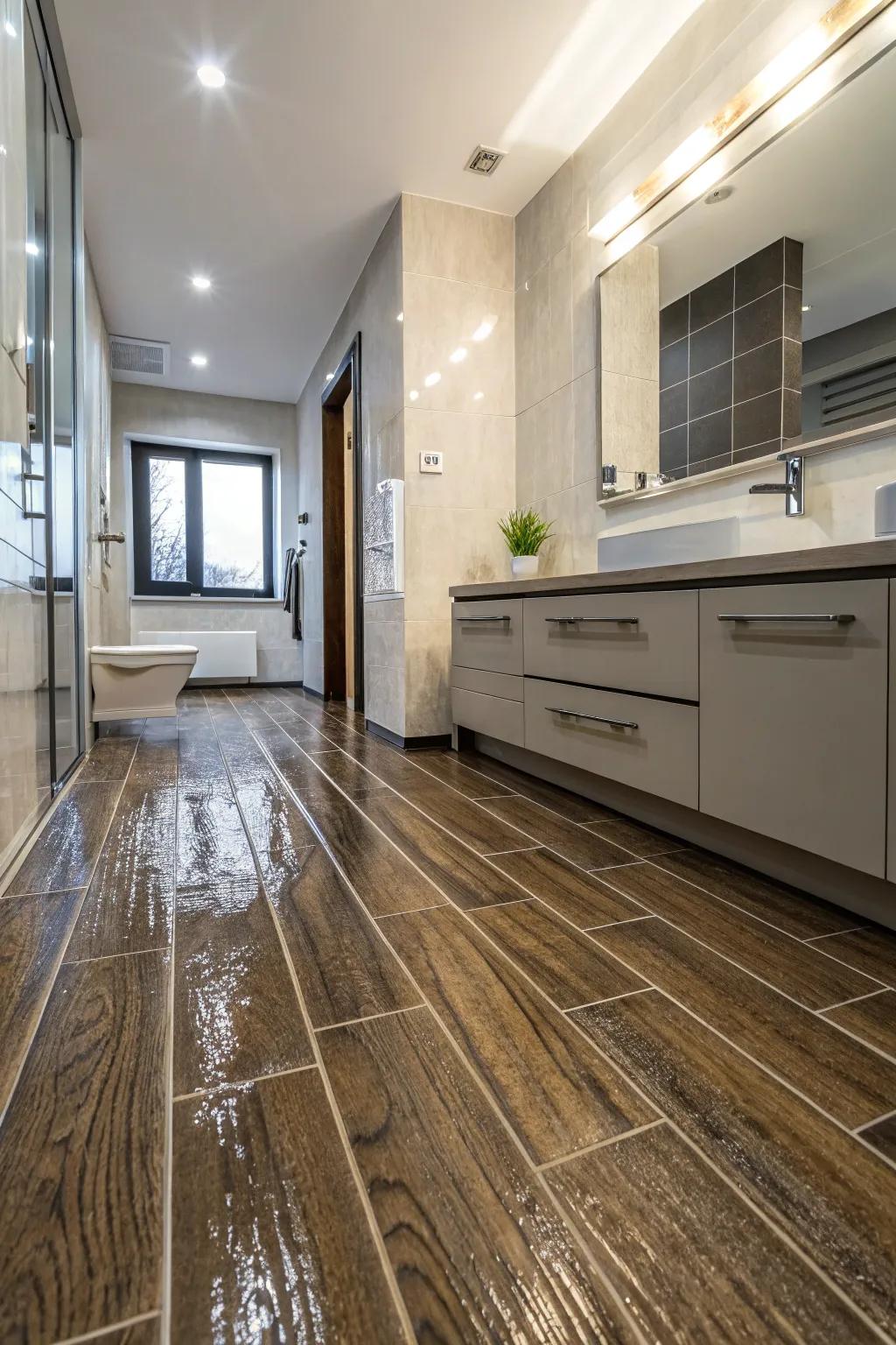 Vinyl flooring offers a stylish yet affordable option for wet rooms.