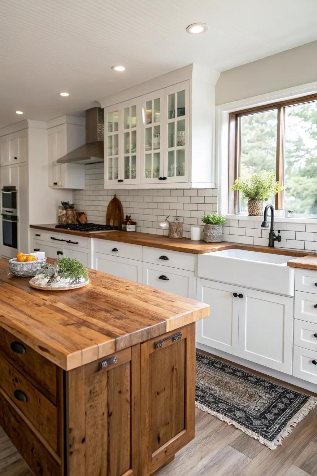 A perfect blend of rustic and modern touches in a kitchen.