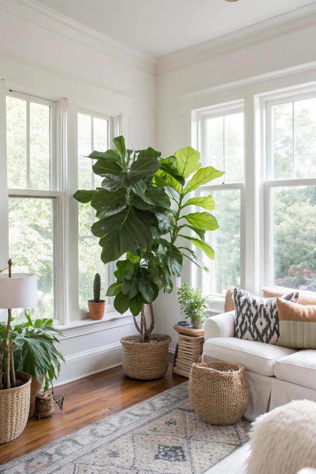 Greenery enhances the energy of a white space.