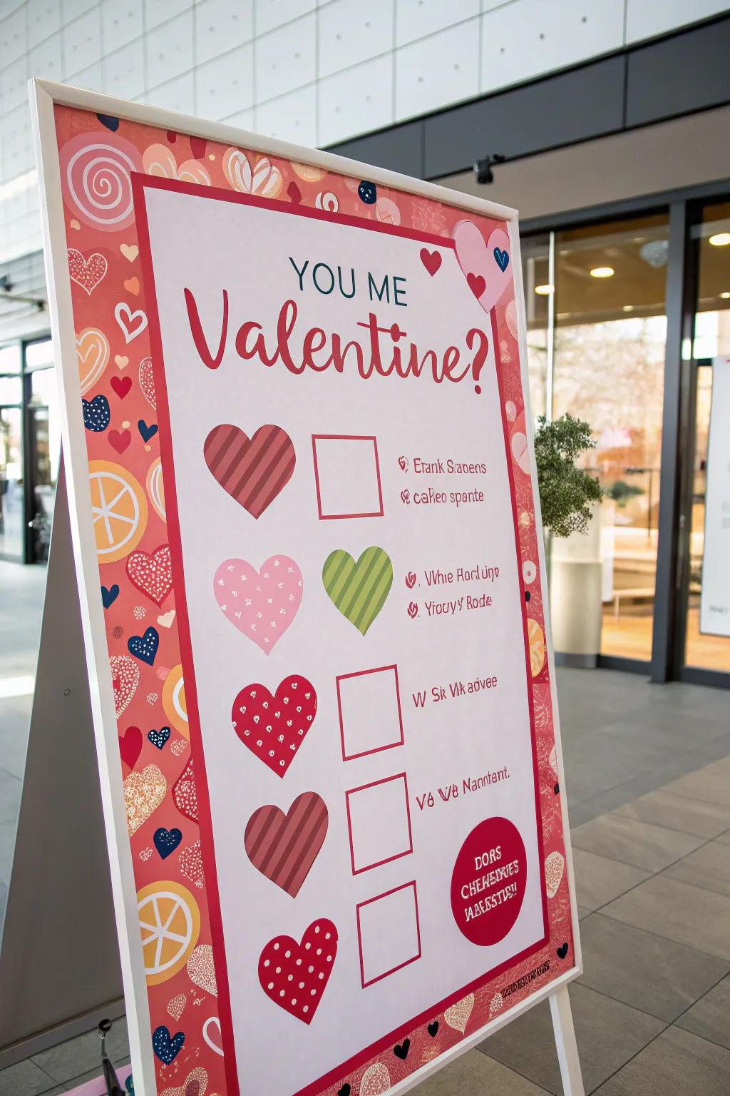 A Valentine's placard incorporating engaging tick-boxes for a playful touch.