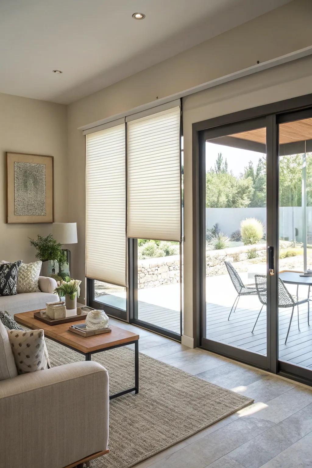 Vertical cellular shades blend energy efficiency and style.